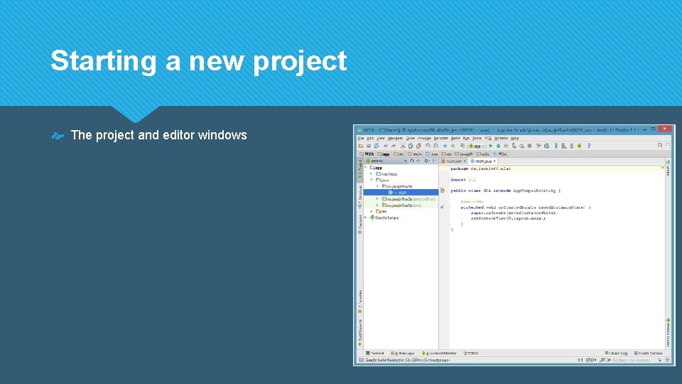 Starting a new project The project and editor windows 