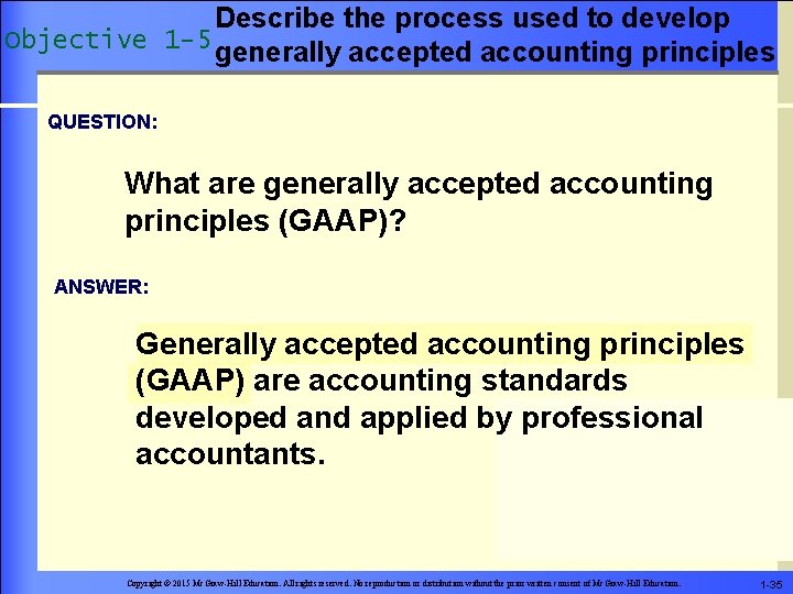 Describe the process used to develop Objective 1 -5 generally accepted accounting principles QUESTION: