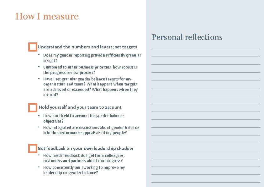 How I measure the numbers and levers; set targets �Understand • • • Does How I measure the numbers and levers; set targets �Understand • • • Does