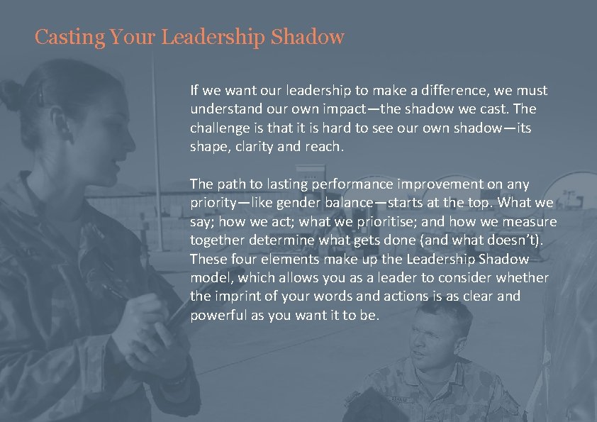 Casting Your Leadership Shadow If we want our leadership to make a difference, we Casting Your Leadership Shadow If we want our leadership to make a difference, we