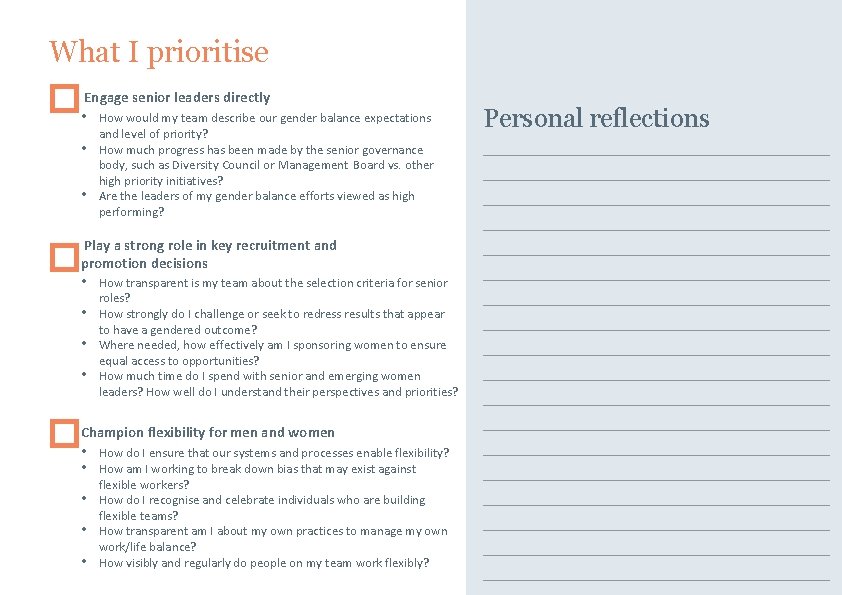 What I prioritise � • Engage senior leaders directly • • How would my What I prioritise � • Engage senior leaders directly • • How would my