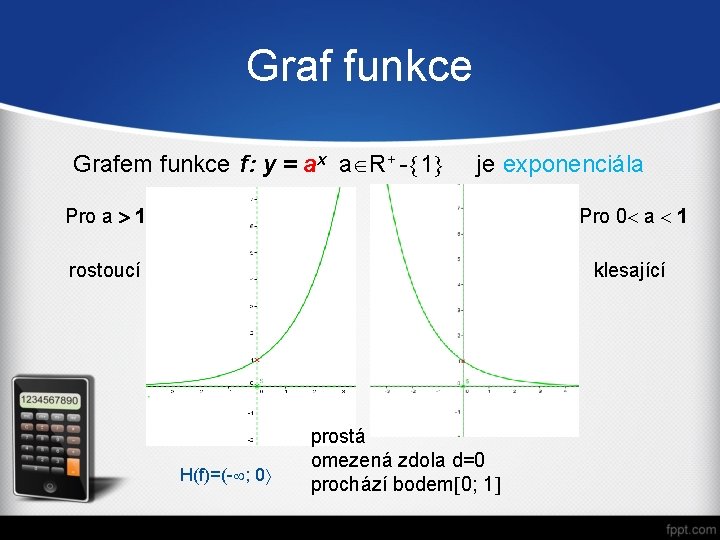 Graf funkce Grafem funkce f: y = ax a R+ - 1 je exponenciála