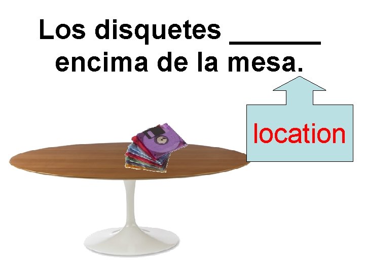 Los disquetes ______ encima de la mesa. location 