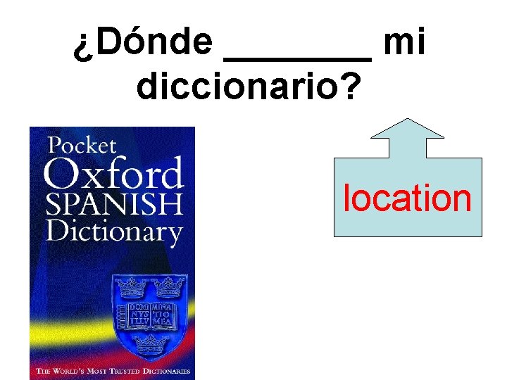 ¿Dónde _______ mi diccionario? location 