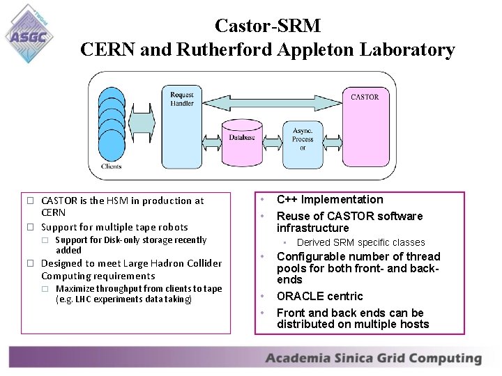 Castor-SRM CERN and Rutherford Appleton Laboratory � � CASTOR is the HSM in production