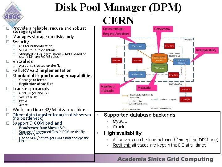 � � � Disk Pool Manager (DPM) CERN Provide a reliable, secure and robust