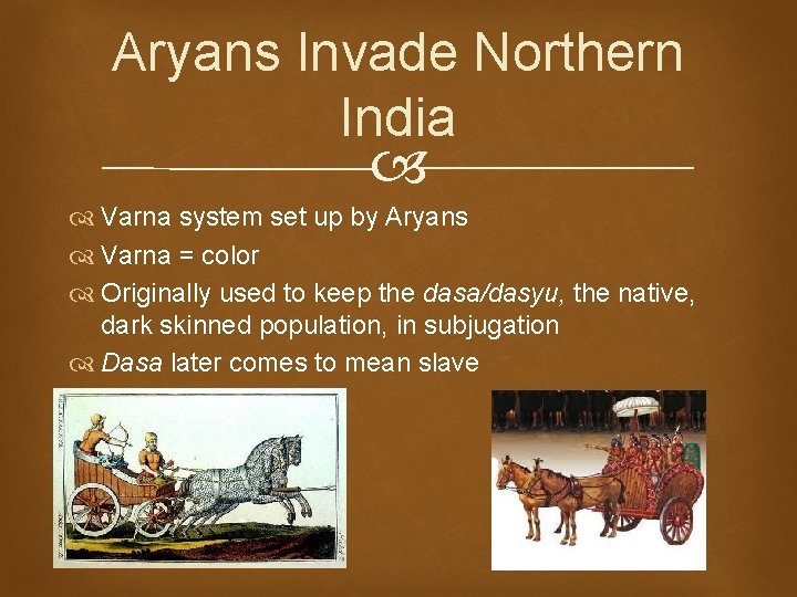 Aryans Invade Northern India Varna system set up by Aryans Varna = color Originally