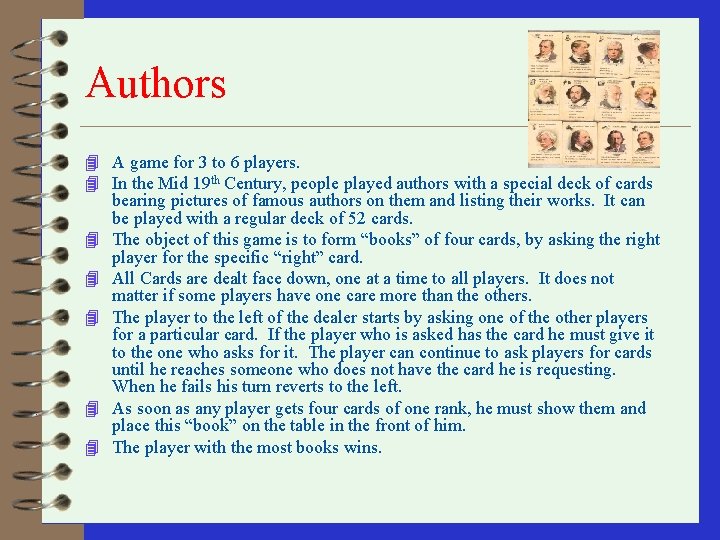 Authors 4 A game for 3 to 6 players. 4 In the Mid 19