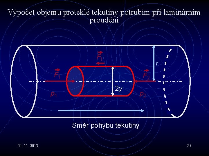 Výpočet objemu proteklé tekutiny potrubím při laminárním proudění Ft r F 1 p 1 Výpočet objemu proteklé tekutiny potrubím při laminárním proudění Ft r F 1 p 1