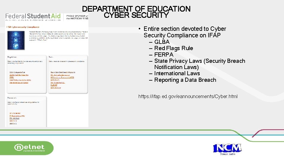 DEPARTMENT OF EDUCATION CYBER SECURITY • Entire section devoted to Cyber Security Compliance on