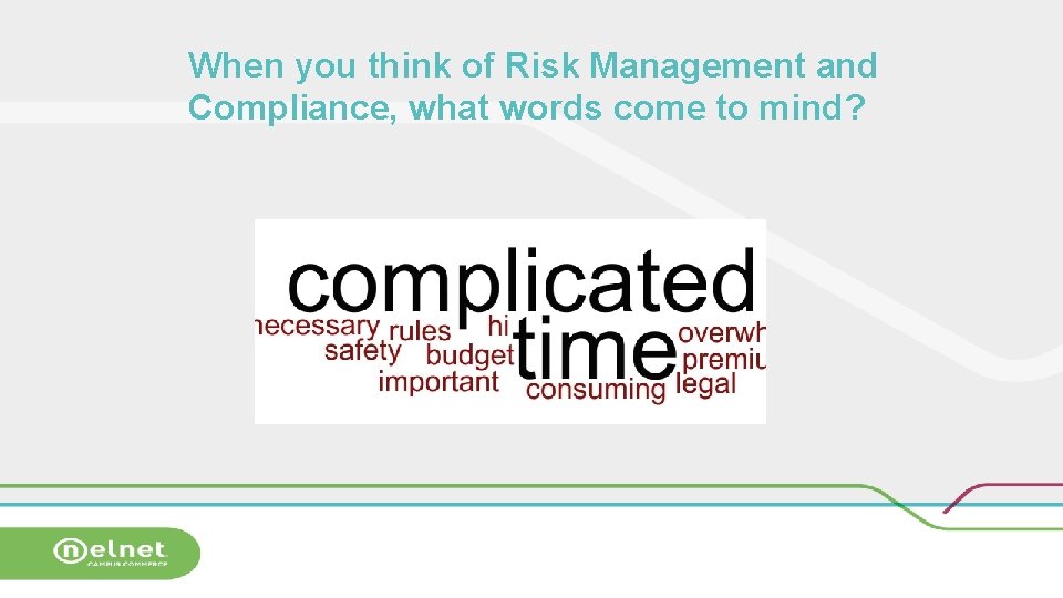 When you think of Risk Management and Compliance, what words come to mind? 