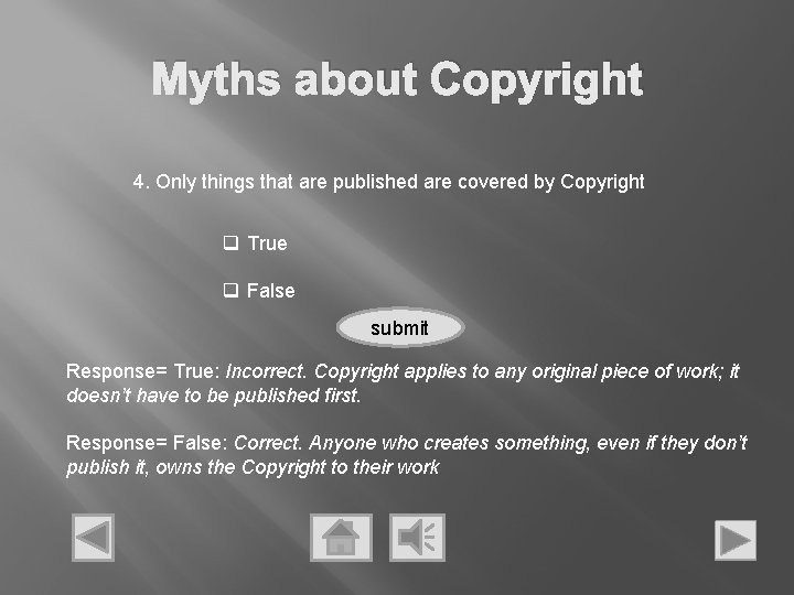 Myths about Copyright 4. Only things that are published are covered by Copyright q