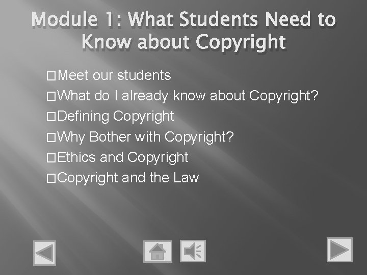 Module 1: What Students Need to Know about Copyright �Meet our students �What do