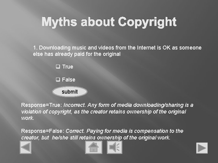 Myths about Copyright 1. Downloading music and videos from the Internet is OK as