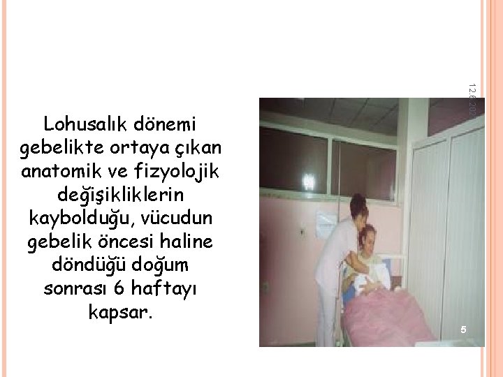 12. 6. 2021 Lohusalık dönemi gebelikte ortaya çıkan anatomik ve fizyolojik değişikliklerin kaybolduğu, vücudun