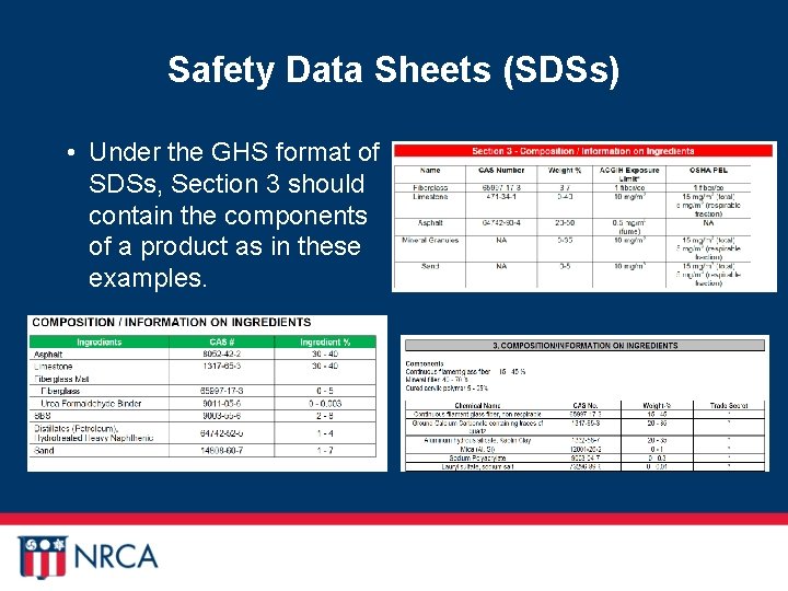 Safety Data Sheets (SDSs) • Under the GHS format of SDSs, Section 3 should