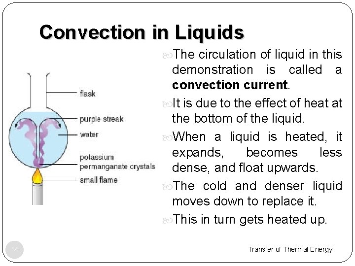 Convection in Liquids The circulation of liquid in this demonstration is called a convection