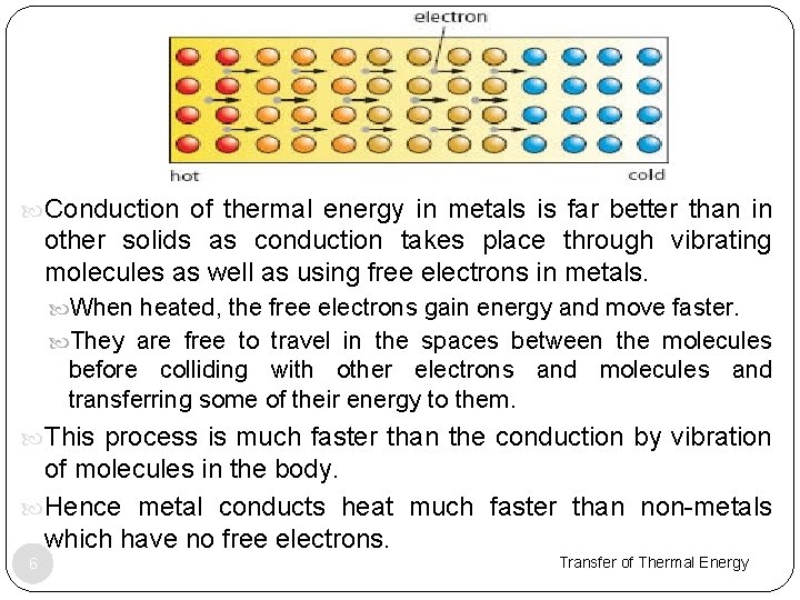  Conduction of thermal energy in metals is far better than in other solids