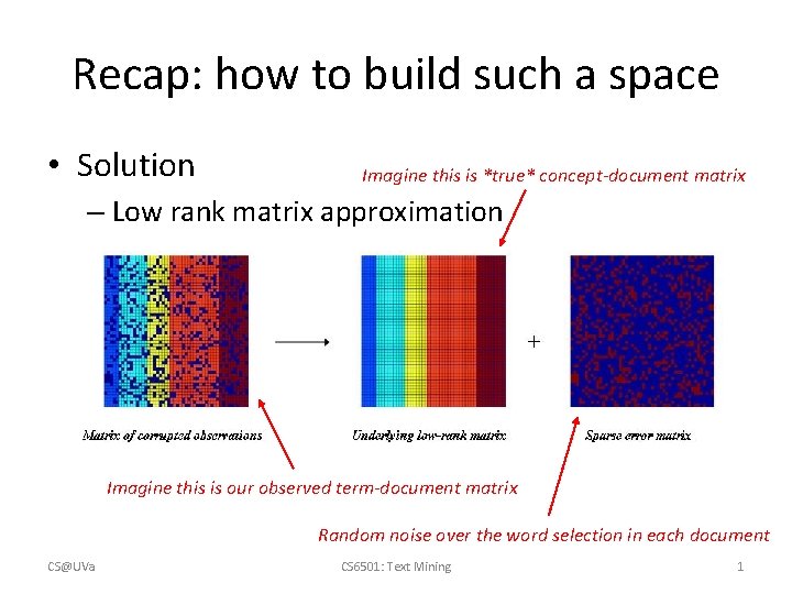 Recap: how to build such a space • Solution Imagine this is *true* concept-document