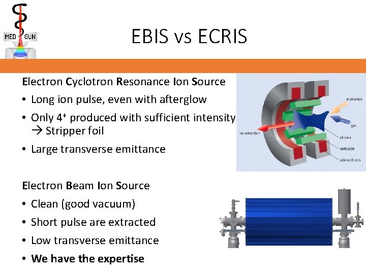 EBIS vs ECRIS Electron Cyclotron Resonance Ion Source • Long ion pulse, even with