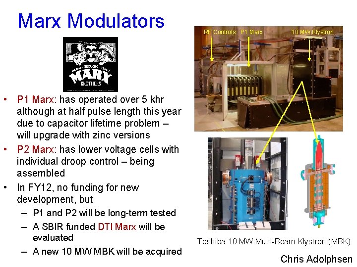 Marx Modulators RF Controls P 1 Marx 10 MW Klystron • P 1 Marx: