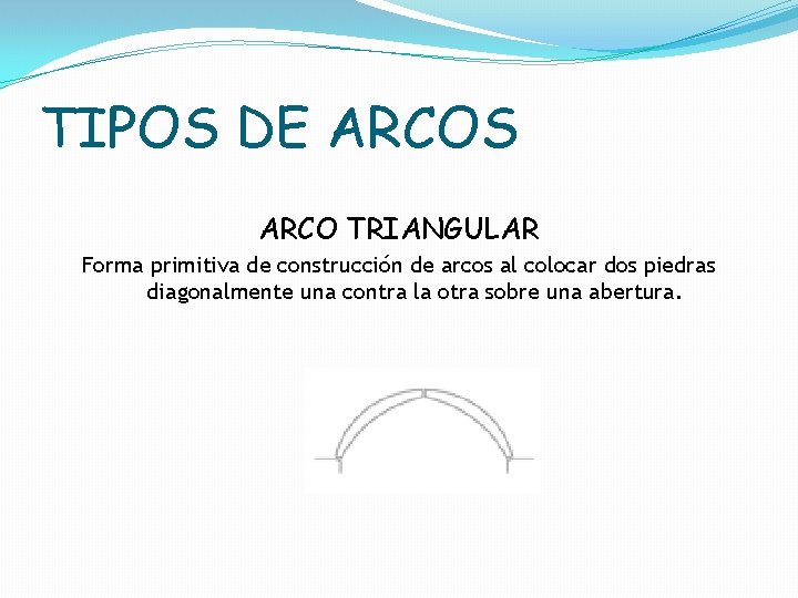TIPOS DE ARCOS ARCO TRIANGULAR Forma primitiva de construcción de arcos al colocar dos