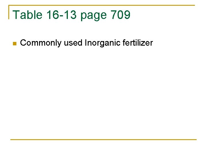 Table 16 -13 page 709 n Commonly used Inorganic fertilizer 