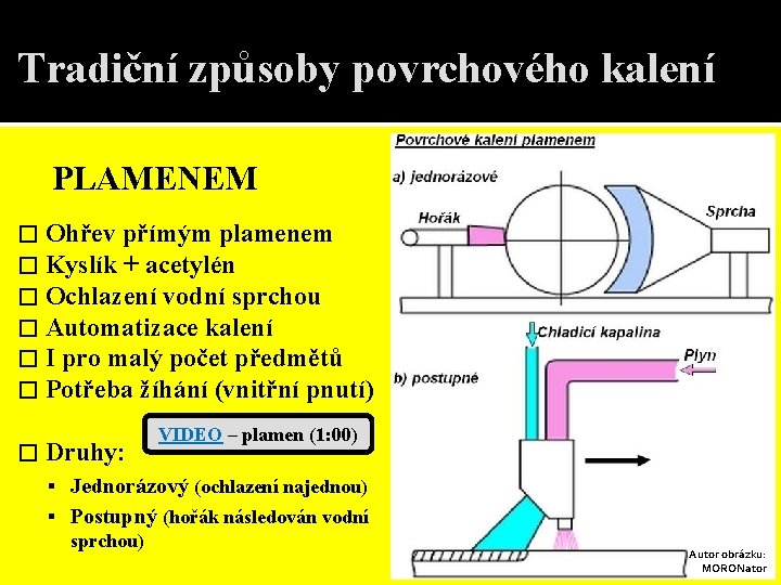 Tradiční způsoby povrchového kalení PLAMENEM � Ohřev přímým plamenem � Kyslík + acetylén �