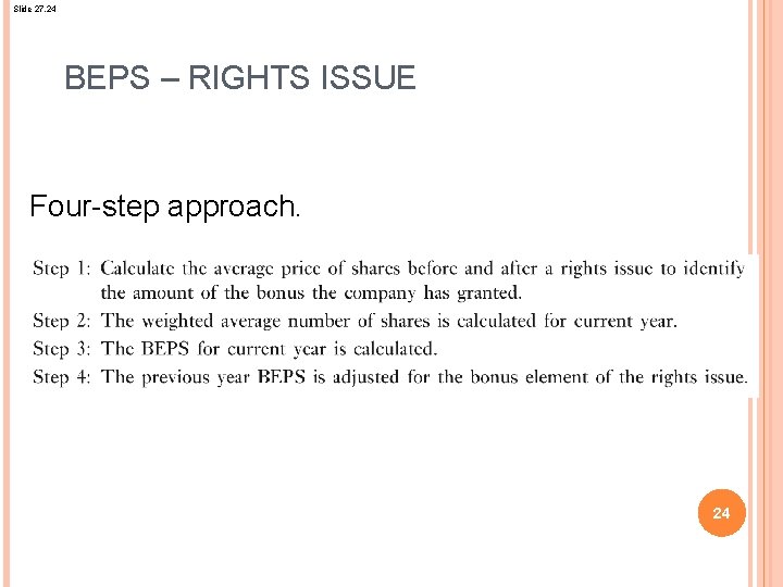 Slide 27. 24 BEPS – RIGHTS ISSUE Four-step approach. 24 