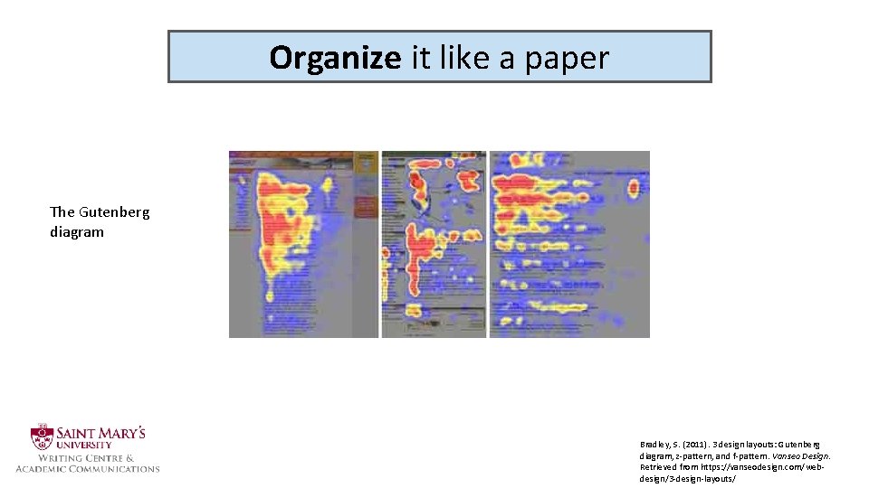 Organize it like a paper The Gutenberg diagram Bradley, S. (2011). 3 design layouts: