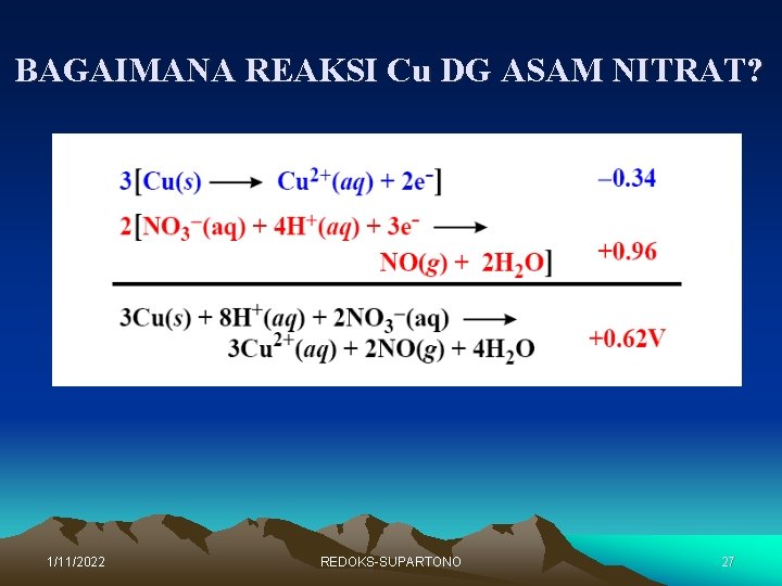 BAGAIMANA REAKSI Cu DG ASAM NITRAT? 1/11/2022 REDOKS-SUPARTONO 27 