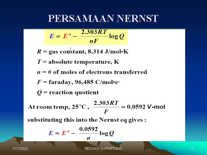 PERSAMAAN NERNST 1/11/2022 REDOKS-SUPARTONO 31 