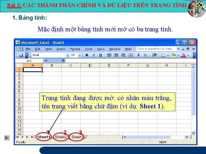 Bài 2: CÁC THÀNH PHẦN CHÍNH VÀ DỮ LIỆU TRÊN TRANG TÍNH 1. Bảng