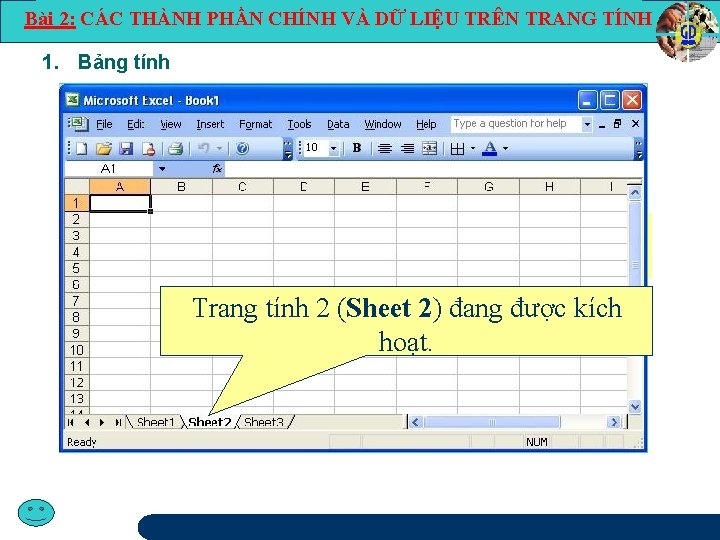 Bài 2: CÁC THÀNH PHẦN CHÍNH VÀ DỮ LIỆU TRÊN TRANG TÍNH 1. Bảng