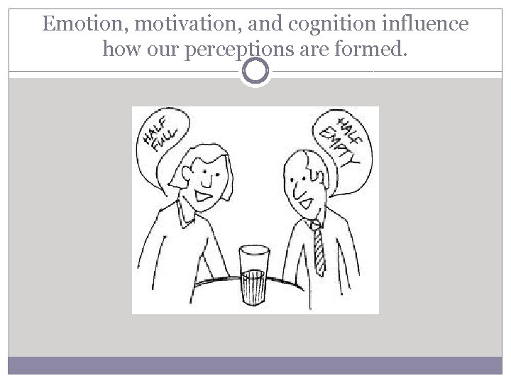 Emotion, motivation, and cognition influence how our perceptions are formed. 
