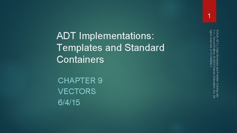 1 CHAPTER 9 VECTORS 6/4/15 Nyhoff, ADTs, Data Structures and Problem Solving with C++,