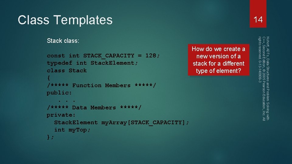 Class Templates 14 const int STACK_CAPACITY = 128; typedef int Stack. Element; class Stack