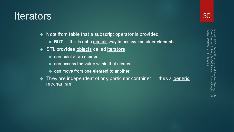 Iterators Note from table that a subscript operator is provided BUT … this is