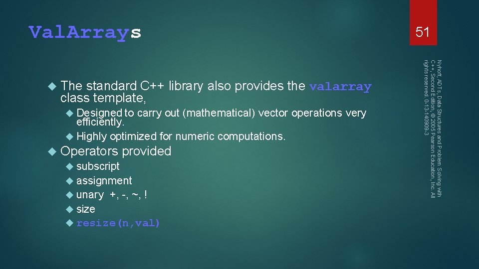 Val. Arrays standard C++ library also provides the valarray class template, Designed to carry