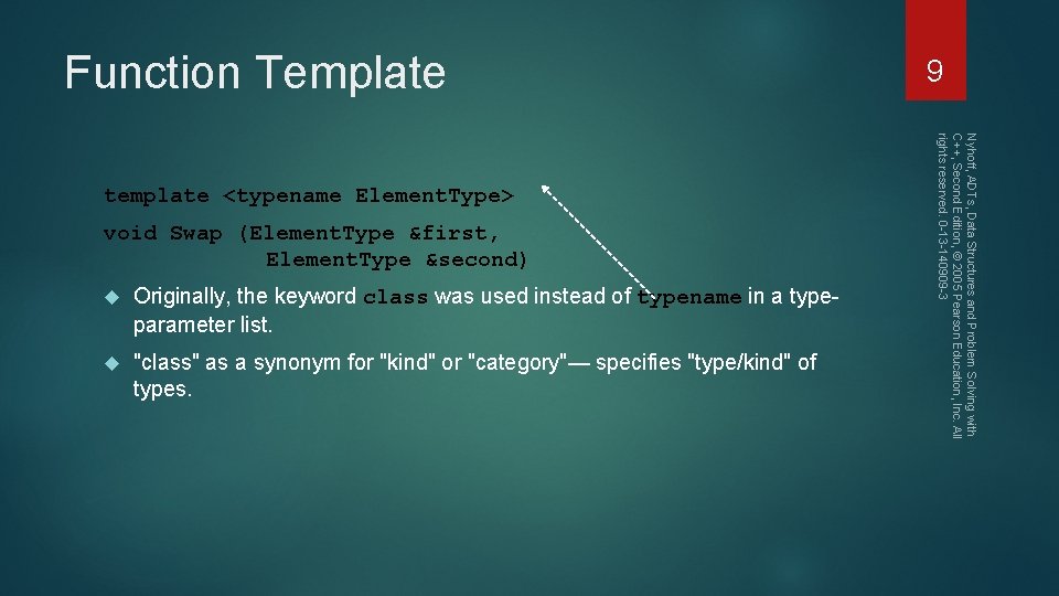 Function Template void Swap (Element. Type &first, Element. Type &second) Originally, the keyword class