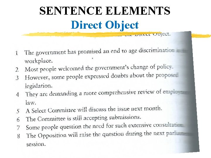 SENTENCE ELEMENTS Direct Object 30 