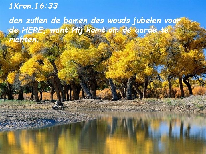 1 Kron. 16: 33 dan zullen de bomen des wouds jubelen voor de HERE,