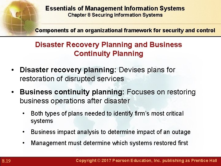 Essentials of Management Information Systems Chapter 8 Securing Information Systems Components of an organizational