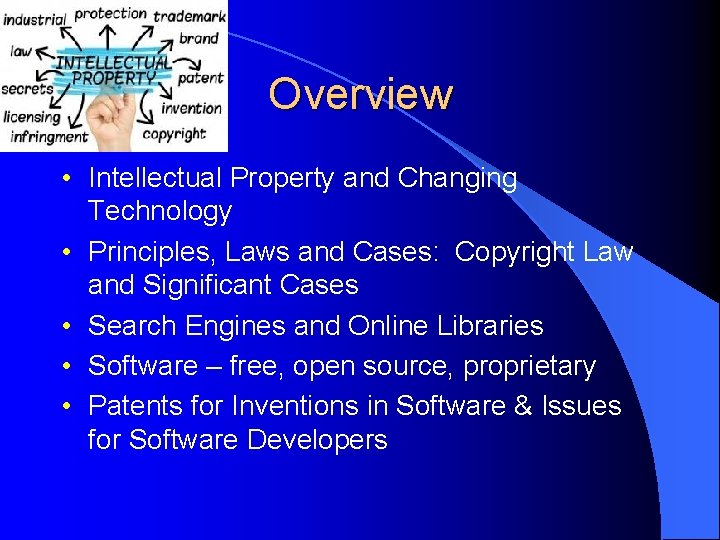Overview • Intellectual Property and Changing Technology • Principles, Laws and Cases: Copyright Law