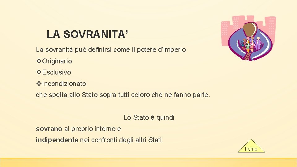 LA SOVRANITA’ La sovranità può definirsi come il potere d’imperio v. Originario v. Esclusivo