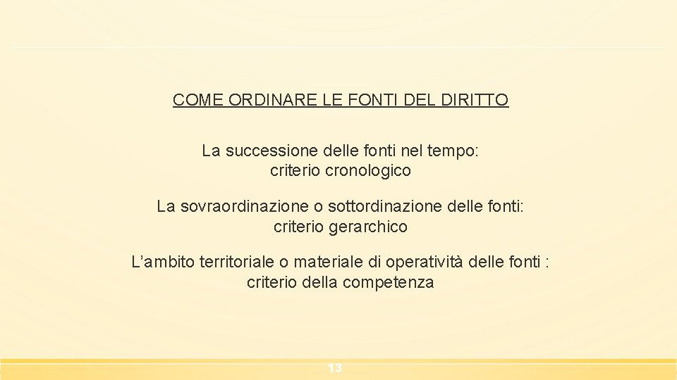 COME ORDINARE LE FONTI DEL DIRITTO La successione delle fonti nel tempo: criterio cronologico