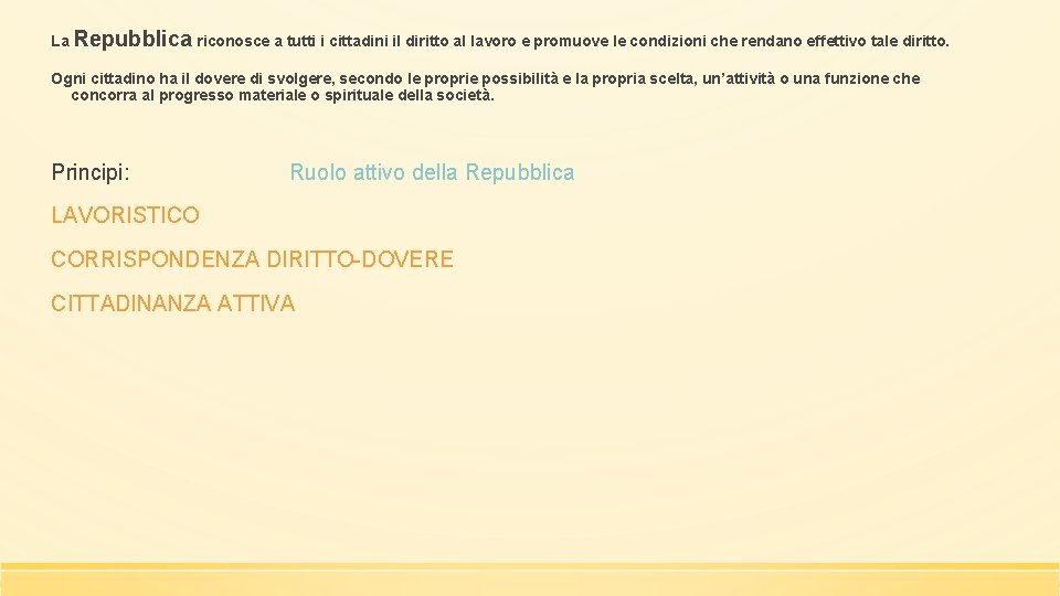 La Repubblica riconosce a tutti i cittadini il diritto al lavoro e promuove le