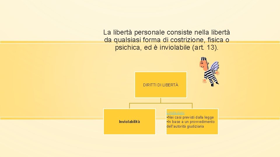 La libertà personale consiste nella libertà da qualsiasi forma di costrizione, fisica o psichica,