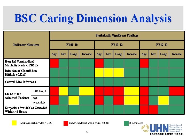 BSC Caring Dimension Analysis Statistically Significant Findings FY 09 -10 Indicator Measures Age Sex