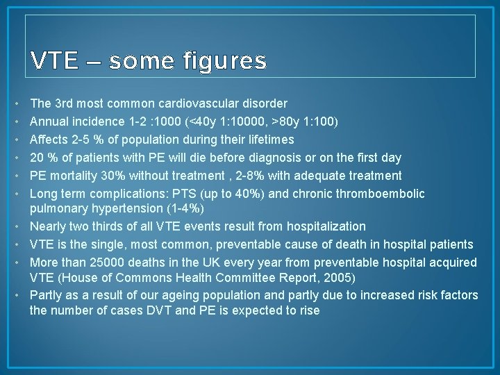 VTE – some figures • • • The 3 rd most common cardiovascular disorder